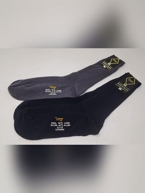 Hall of Fame Vintage 70s 60s Men's Socks Ribbed Navy Gray Wool Nylon Kroy 10-12